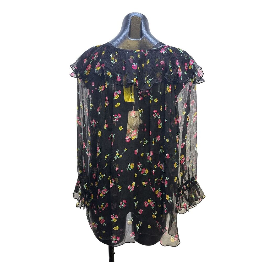 NWT Johnny Was Black Sheer Floral Ruffle Blouse w/Black Undershirt Size L - Picture 2 of 13